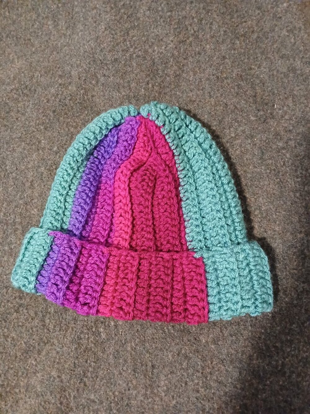 Handmade Colorblock Crochet Beanie One Size Cozy Boho Winter Chunky Ribbed